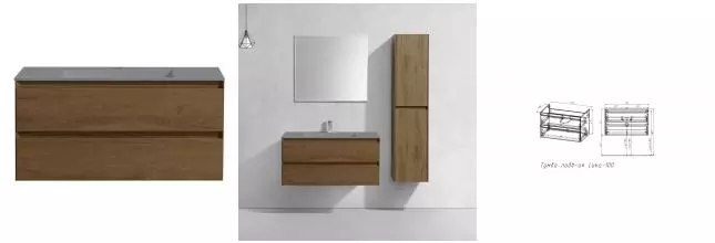 Тумба с раковиной «Vincea» Luka 100 с 2 ящиками (100/48 серая) подвесная T.Oak Тумба с раковиной «Vincea» Luka 100 с 2 ящиками (100/48 серая) подвесная T.Oak