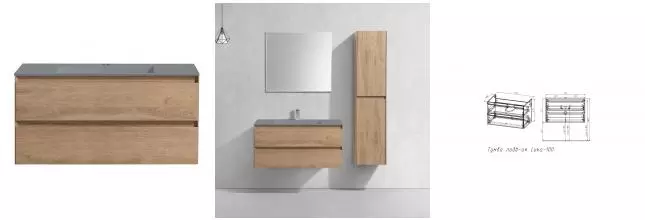Тумба с раковиной «Vincea» Luka 100 с 2 ящиками (100/48 серая) подвесная N.Oak Тумба с раковиной «Vincea» Luka 100 с 2 ящиками (100/48 серая) подвесная N.Oak