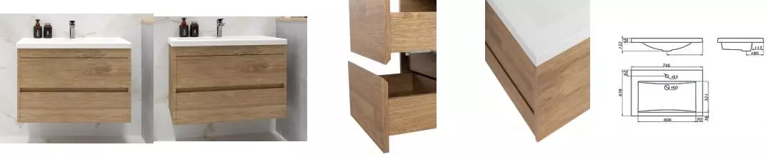 Тумба с раковиной «Art&Max» Family-M 75 (75) подвесная Harbor Golden