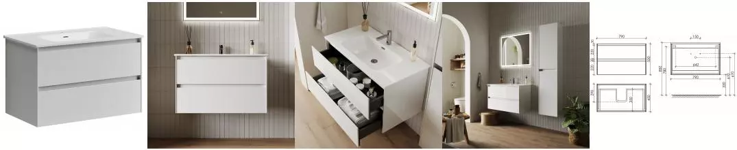 Тумба с раковиной «Sancos» Cento 80 (Element 81/46) подвесная белая глянцевая