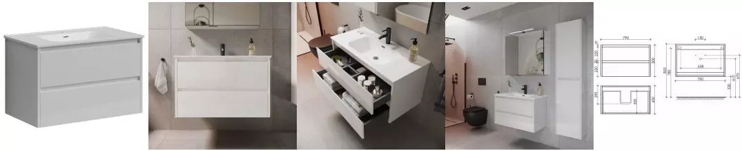 Тумба с раковиной «Sancos» Libra 80 (Element 81/46) подвесная белая глянцевая