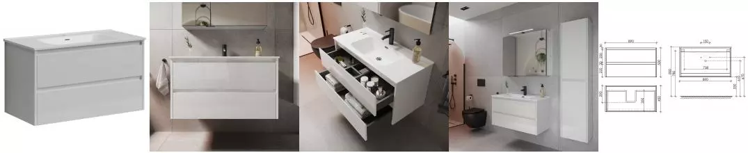 Тумба с раковиной «Sancos» Libra 90 (Element 91/46) подвесная белая глянцевая