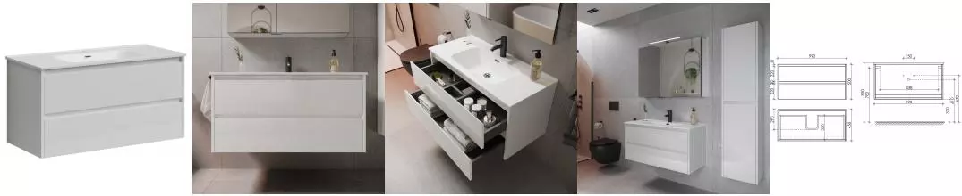 Тумба с раковиной «Sancos» Libra 100 (Element 101/46) подвесная белая глянцевая