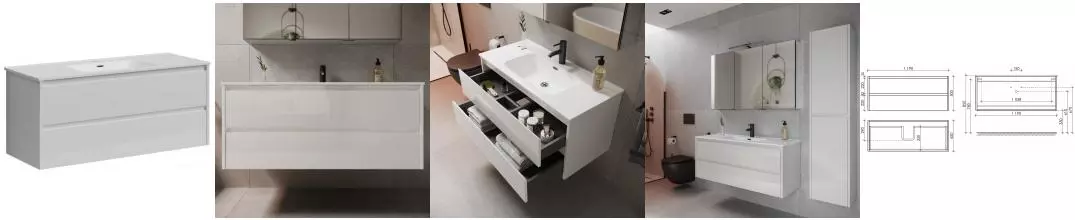 Тумба с раковиной «Sancos» Libra 120 (Element 121/46) подвесная белая глянцевая