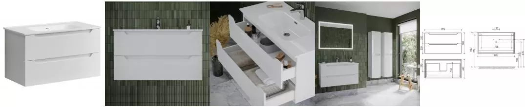 Тумба с раковиной «Sancos» Norma 2.0 90 (Element 91/46) подвесная белая глянцевая