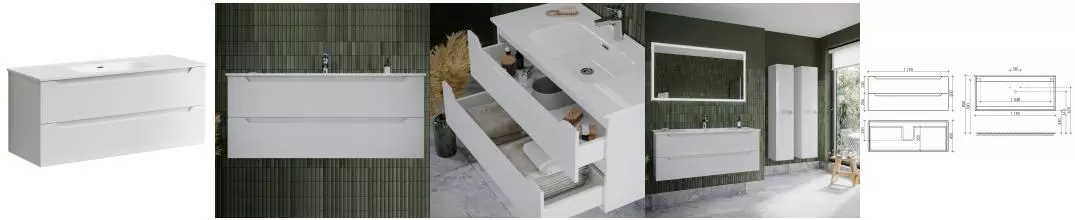 Тумба с раковиной «Sancos» Norma 2.0 120 (Element 121/46) подвесная белая глянцевая