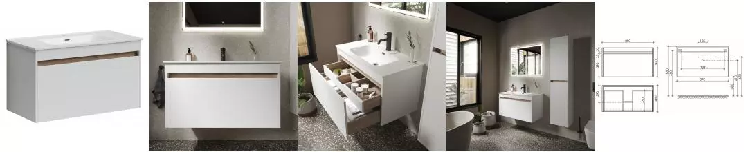 Тумба с раковиной «Sancos» Smart 90 (Element 91/46) подвесная белая глянцевая