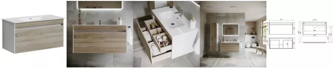 Тумба с раковиной «Sancos» Smart 100 (Element 101/46) подвесная дуб бардолино/белая