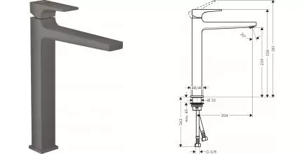 Смеситель для раковины «Hansgrohe» Metropol 32512340 с донным клапаном шлифованный чёрный хром