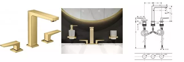 Смеситель для раковины «Hansgrohe» Metropol 32515990 с донным клапаном полированное золото