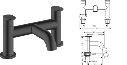 Смеситель на борт ванны «Hansgrohe» Vernis Blend 71442670 чёрный матовый Смеситель на борт ванны «Hansgrohe» Vernis Blend 71442670 чёрный матовый