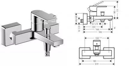 Смеситель для ванны «Hansgrohe» Vernis Shape 71453000 хром