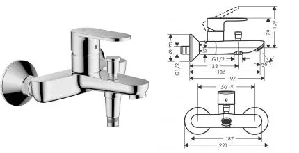 Смеситель для ванны «Hansgrohe» Vernis Blend 71454000 хром