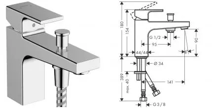 Смеситель на борт ванны «Hansgrohe» Vernis Shape 71463000 хром