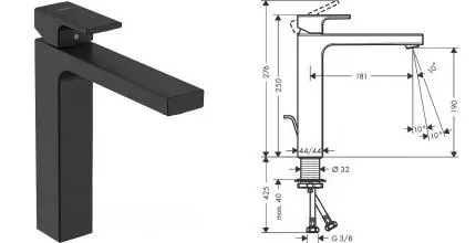 Смеситель для раковины «Hansgrohe» Vernis Shape 71562670 с донным клапаном чёрный матовый