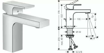Смеситель для раковины «Hansgrohe» Vernis Shape 71568000 с донным клапаном хром