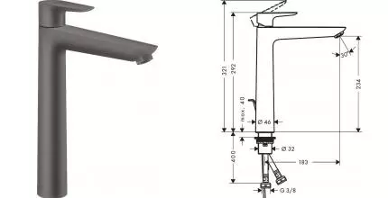 Смеситель для раковины «Hansgrohe» Talis E 71716340 с донным клапаном чёрный матовый хром Смеситель для раковины «Hansgrohe» Talis E 71716340 с донным клапаном чёрный матовый хром