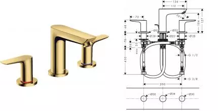 Смеситель для раковины «Hansgrohe» Talis E 71733990 с донным клапаном полированное золото