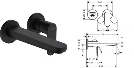 Внешняя часть смесителя «Hansgrohe» Rebris S 72528670 чёрная матовая