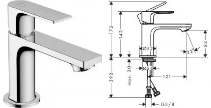 Смеситель для раковины «Hansgrohe» Rebris E 72554000 хром
