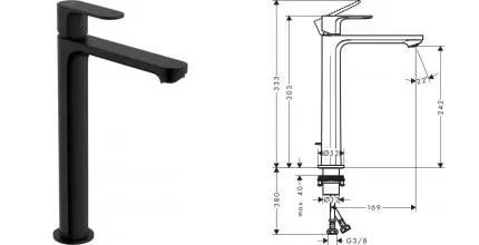 Смеситель для раковины «Hansgrohe» Rebris S 72580670 с донным клапаном чёрный матовый