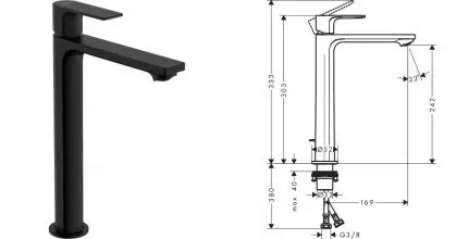 Смеситель для раковины «Hansgrohe» Rebris E 72581670 с донным клапаном чёрный матовый Смеситель для раковины «Hansgrohe» Rebris E 72581670 с донным клапаном чёрный матовый