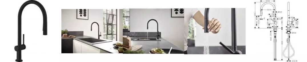 Смеситель для кухонной мойки «Hansgrohe» Talis M54 72800670 с выдвижным изливом чёрный матовый