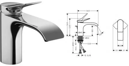 Смеситель для раковины «Hansgrohe» Vivenis 75010000 с донным клапаном хром