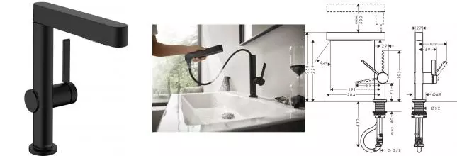 Смеситель для раковины «Hansgrohe» Finoris 76063670 с выдвижным изливом с донным клапаном чёрный матовый Смеситель для раковины «Hansgrohe» Finoris 76063670 с выдвижным изливом с донным клапаном чёрный матовый