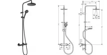 Душевая система «Hansgrohe» Vernis Blend Showerpipe 200 1jet 26276670 с термостатом чёрная матовая