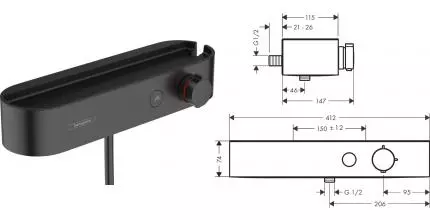 Смеситель для душа «Hansgrohe» ShowerTablet Select 24360670 с термостатом чёрный матовый