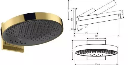 Верхний душ «Hansgrohe» Rainfinity 26234990 полированное золото Верхний душ «Hansgrohe» Rainfinity 26234990 полированное золото