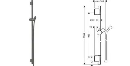 Штанга для душа «Hansgrohe» WallStoris 28631340 со шлангом шлифованный чёрный хром Штанга для душа «Hansgrohe» WallStoris 28631340 со шлангом шлифованный чёрный хром
