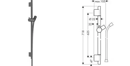 Штанга для душа «Hansgrohe» Unica 28632340 со шлангом шлифованный чёрный хром Штанга для душа «Hansgrohe» Unica 28632340 со шлангом шлифованный чёрный хром