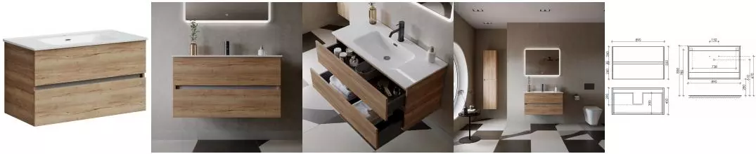 Тумба с раковиной «Sancos» Urban 90 (Element 91/46) подвесная дуб галифакс натуральный