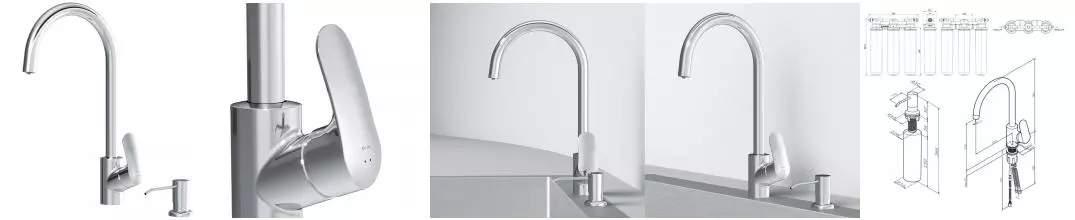 Смеситель для кухни с подключением к фильтру «Am.Pm» Like F8007T00 (с фильтром и диспенсором) хром