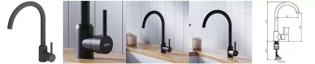 Смеситель для кухонной мойки «Dorff» Logic D3007022 чёрный матовый Смеситель для кухонной мойки «Dorff» Logic D3007022 чёрный матовый