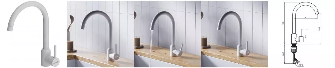 Смеситель для кухонной мойки «Dorff» Logic D3007033 белый матовый