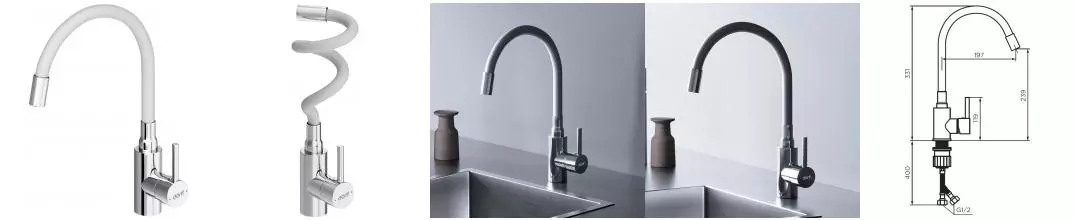 Смеситель для кухонной мойки «Dorff» Logic D3007633 хром/белый