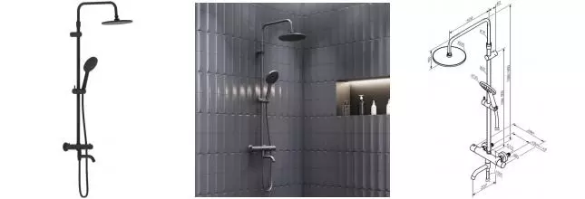 Душевая система «Damixa» Jupiter 977810300 с термостатом чёрная матовая