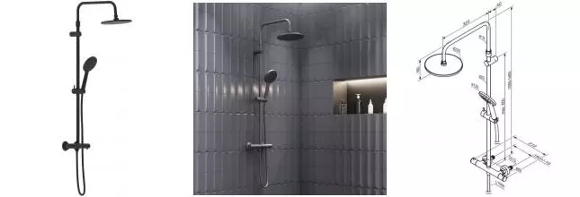 Душевая система «Damixa» Jupiter 977800300 с термостатом чёрная матовая