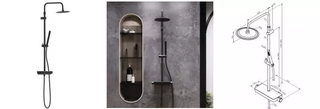 Душевая система «Damixa» Scandinavian Pure 936750300 с термостатом чёрная матовая