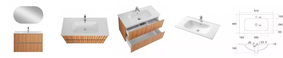 Тумба с раковиной «Art&Max» Elegant 90 с LED подсветкой ручек (91/45) подвесная бран