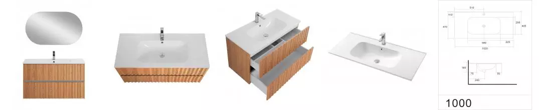 Тумба с раковиной «Art&Max» Elegant 100 с LED подсветкой ручек (102/47) подвесная бран