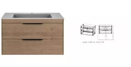 Тумба с раковиной «Vincea» Chiara 2D 80 (80/48 серая) подвесная натуральный дуб Тумба с раковиной «Vincea» Chiara 2D 80 (80/48 серая) подвесная натуральный дуб