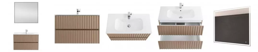 Мебель для ванной подвесная «Art&Max» Elegant 100 с LED подсветкой ручек капучино матовый
