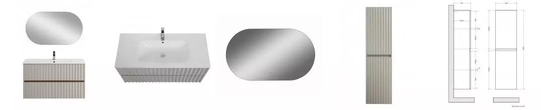 Мебель для ванной подвесная «Art&Max» Elegant 100 с LED подсветкой ручек светло-серый матовый