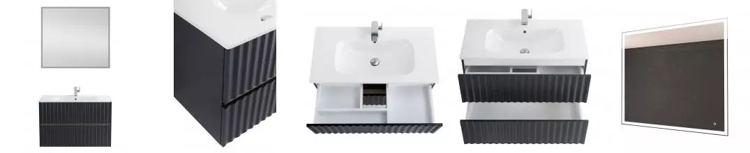 Мебель для ванной подвесная «Art&Max» Elegant 100 с LED подсветкой ручек серый матовый