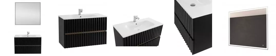 Мебель для ванной подвесная «Art&Max» Elegant 100 с LED подсветкой ручек чёрный матовый
