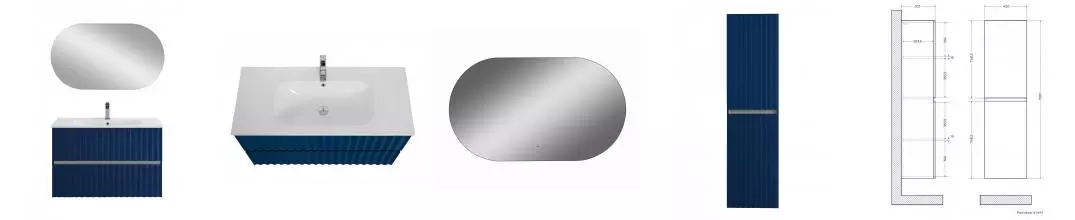 Мебель для ванной подвесная «Art&Max» Elegant 90 с LED подсветкой ручек сапфир